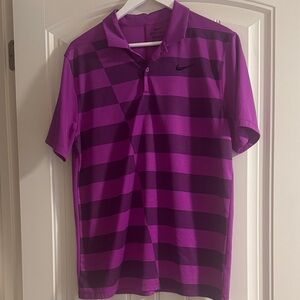 Nike Men's Bold Purple and Black Striped Polo